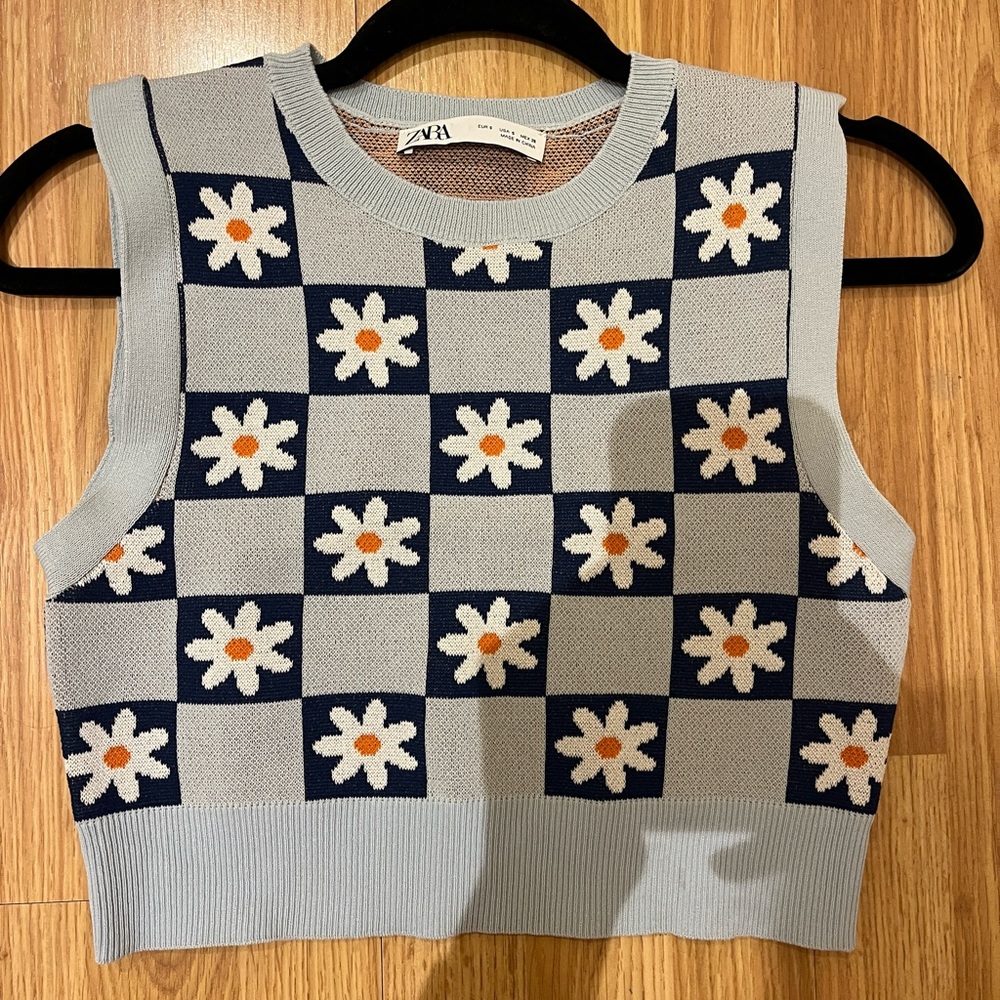 blue crop knit zara top